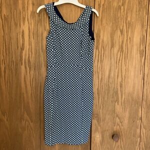 Lands' End cotton dress a-line Navy & Light Blue diamond pattern Size 8